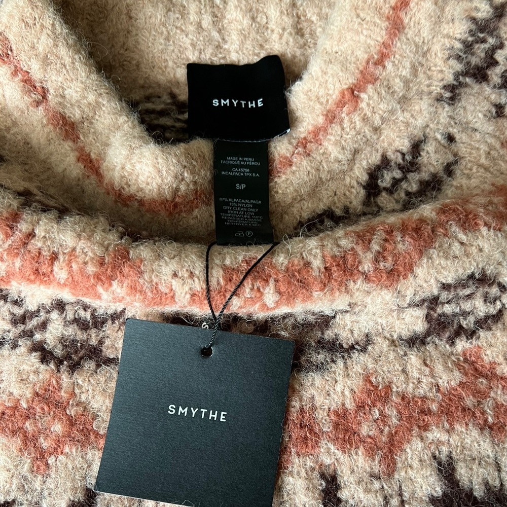 SMYTHE Lopi Fair Isle Alpaca Blend Sweater Apricot Fair Isle NWT Women's Small - Picture 5 of 10